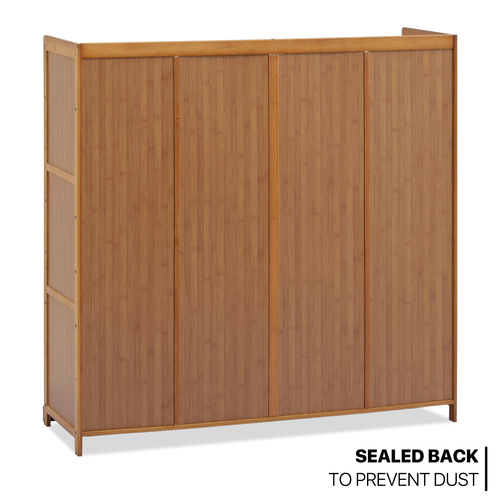 46" Bamboo Shoe Rack 7-Tier Heels Storage Shelf Organizer w/Plastic Rattan Door