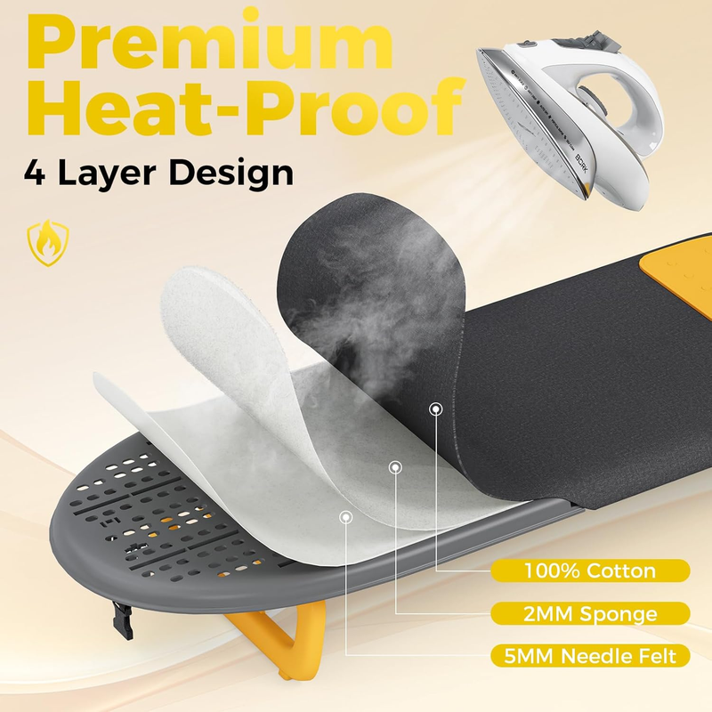 Foldable Ironing Board with Orange Silicon Iron Mat, Tabletop Small Iron Board w
