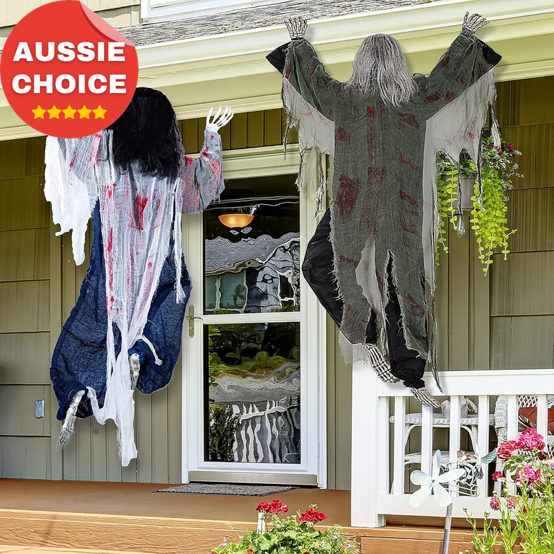 2 Pack 47" Climbing Zombie Wall Decoration Halloween Haunted House Prop Decor