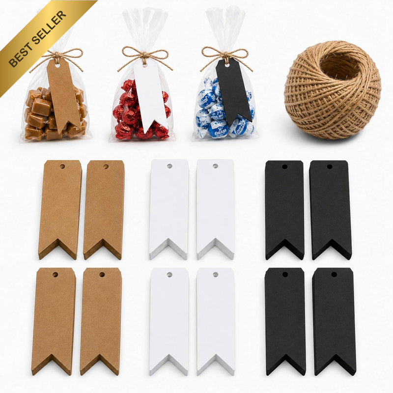 150Ct Kraft Gift Paper Tags Labels with String Natural Jute Twine for Gift Wrapp
