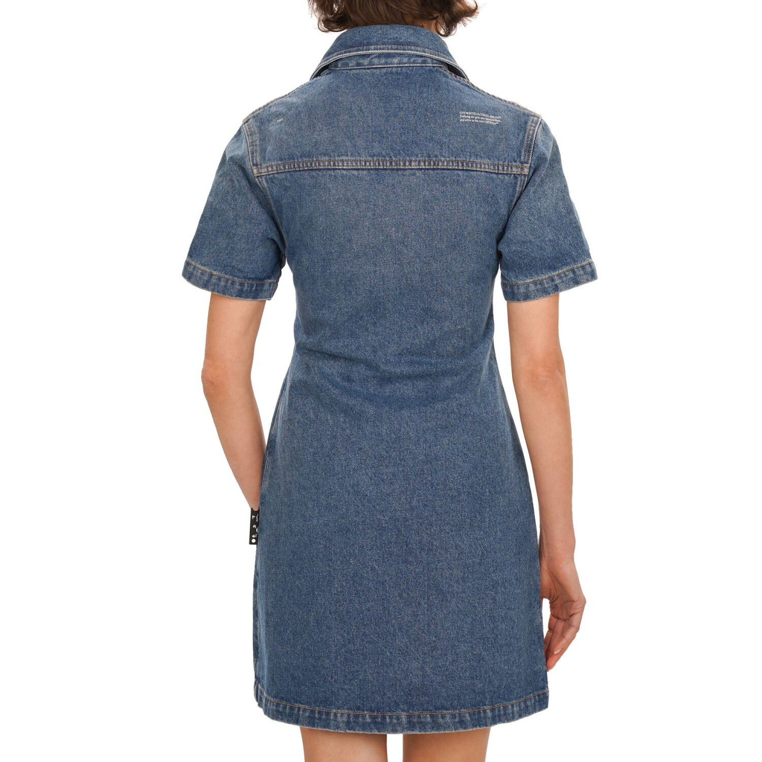 Pre-owned Off-white Virgil Abloh Logo Mini Jeans Shirt Denim Dress Blue 40 S