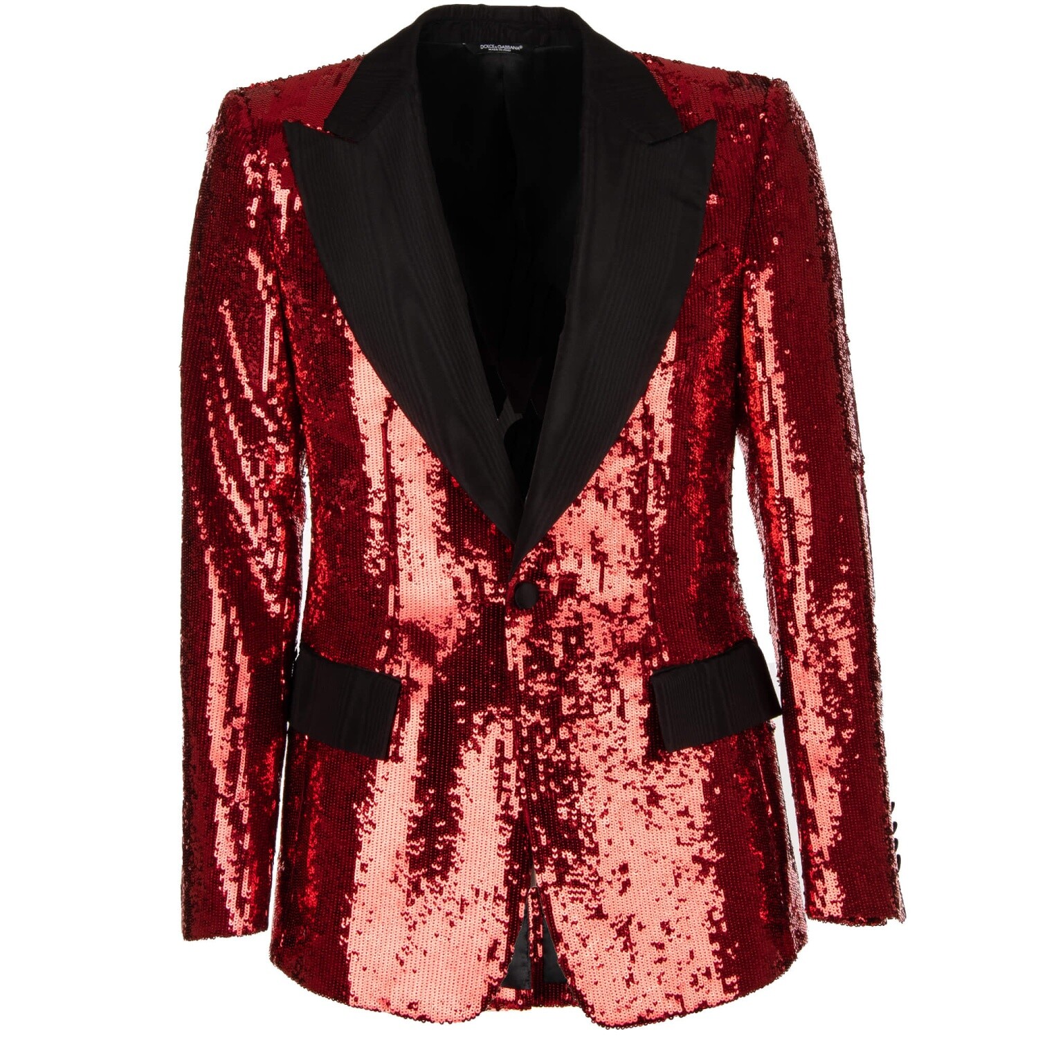 Pre-owned Dolce & Gabbana Sequined Moire Tuxedo Blazer Jacket Red Black 11180