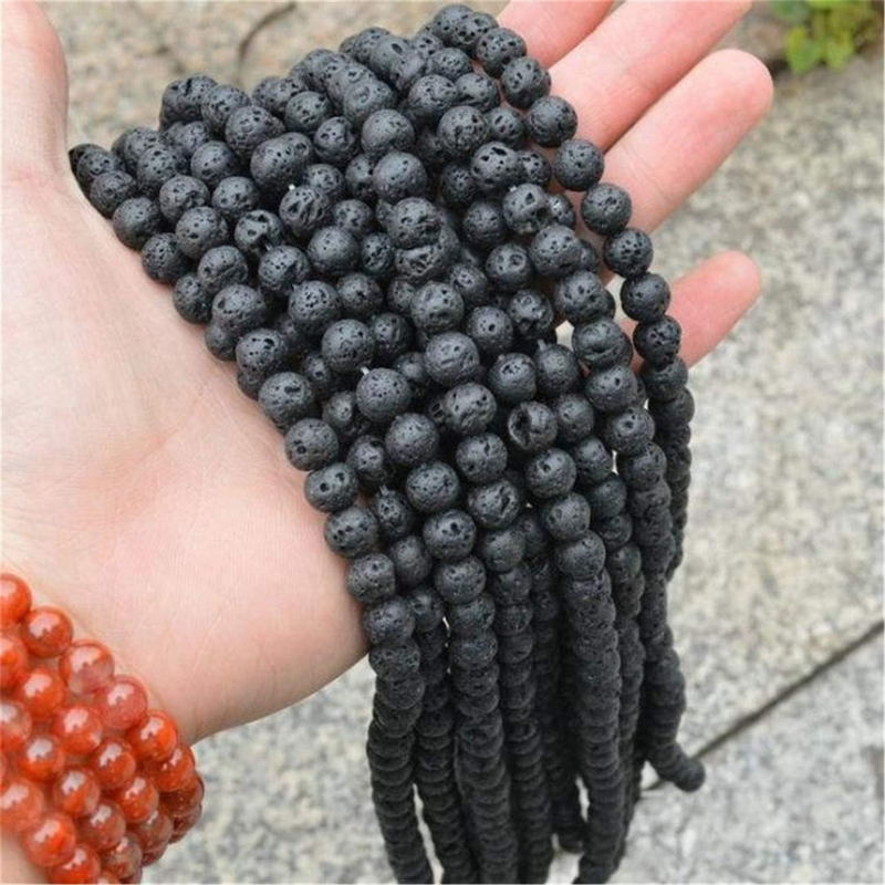 200PCS 8MM Natural Lava Beads Black Volcanic Stone Rock Beads Kits for Essential