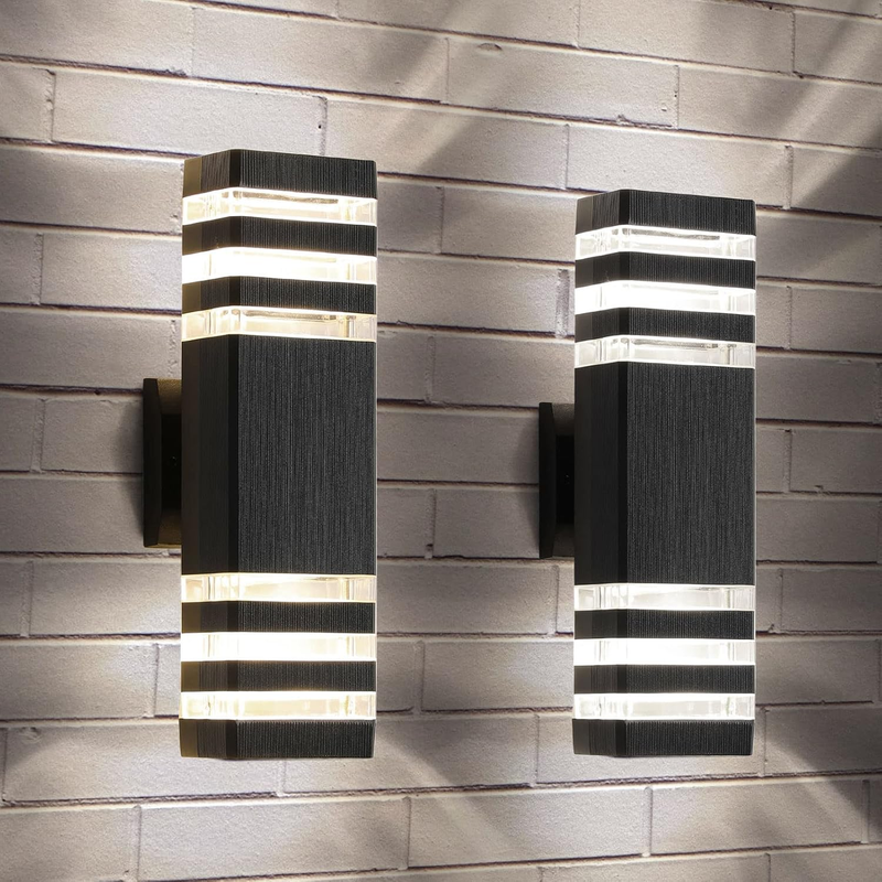 up and down Outdoor Lights Exterior Wall Light Fixture, 3-Layer Black Modern Outdoor Lights for House, IP65 Waterproof Aluminum Exterior Wall Sconce for Porch Garage, Warm White 3000K, 2 Pack
