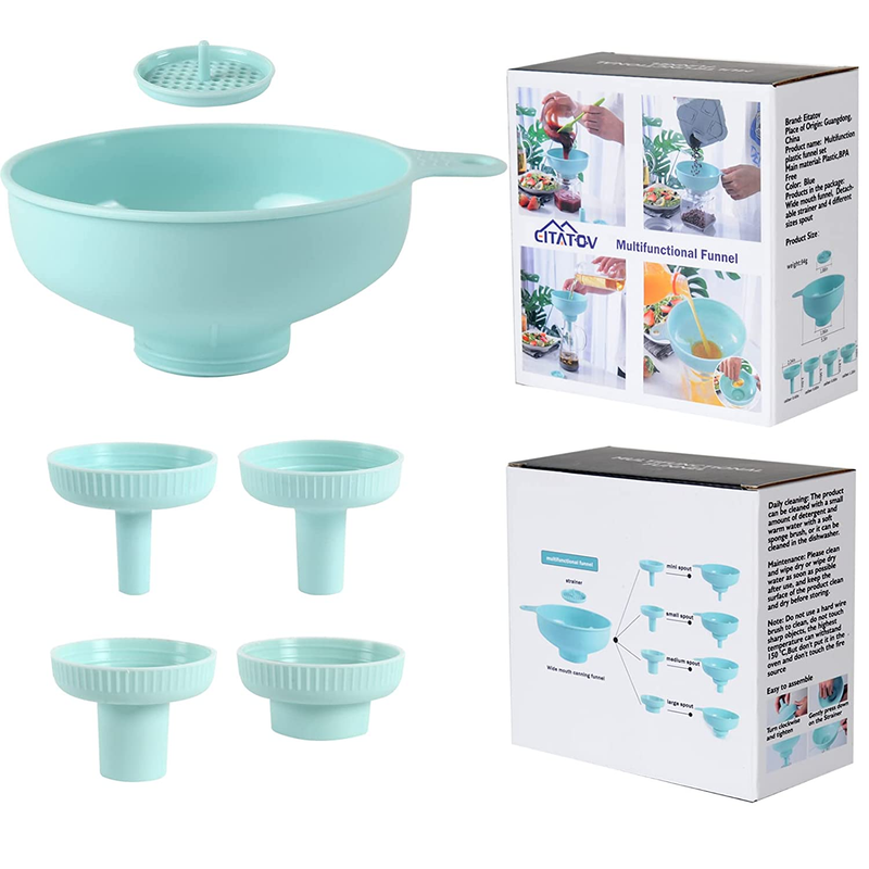 Plastic Wide Mouth Kitchen Funnels with Detachable 4 Differe