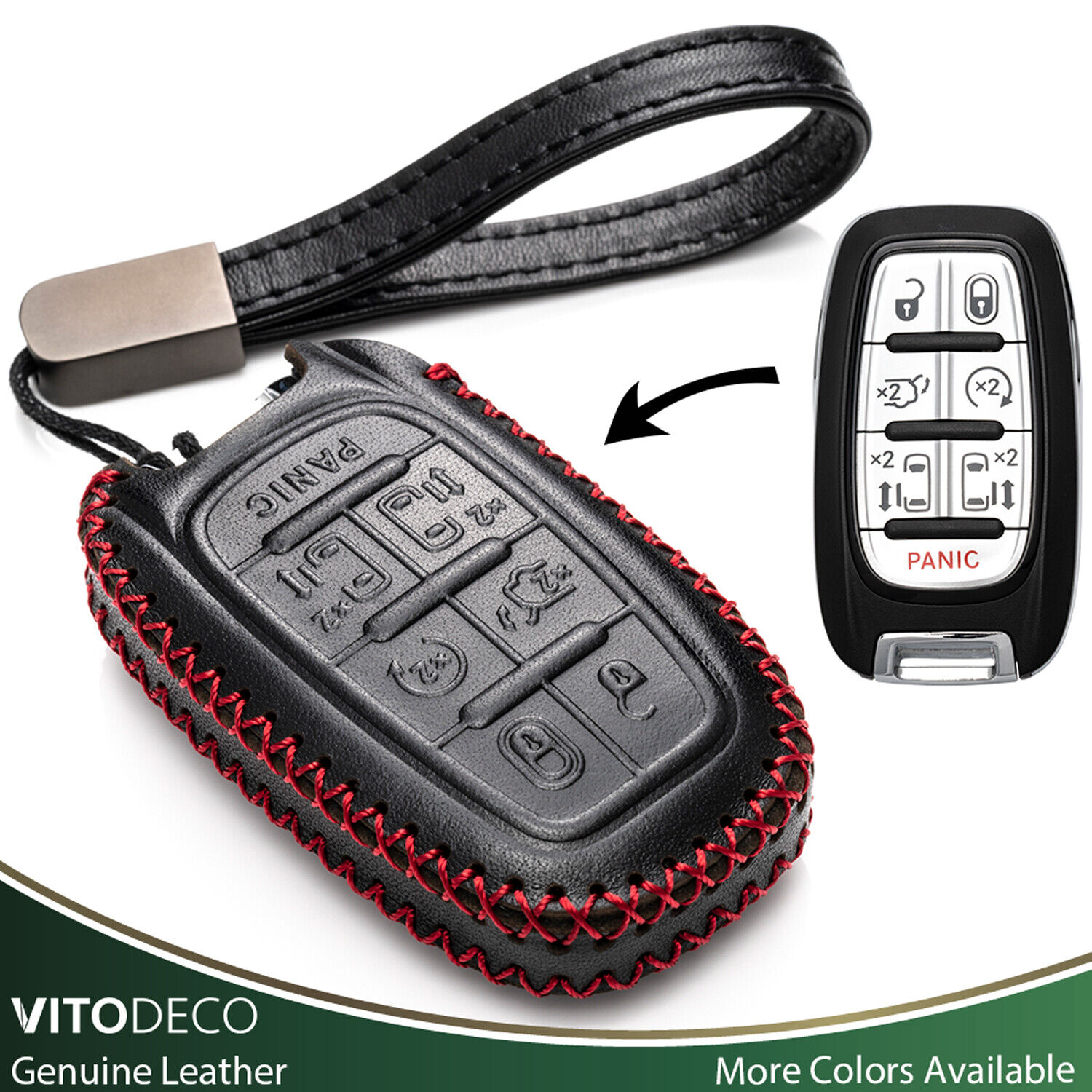 Vitodeco 7button Keyless Leather Key Fob Case For 20172024 Chrysler