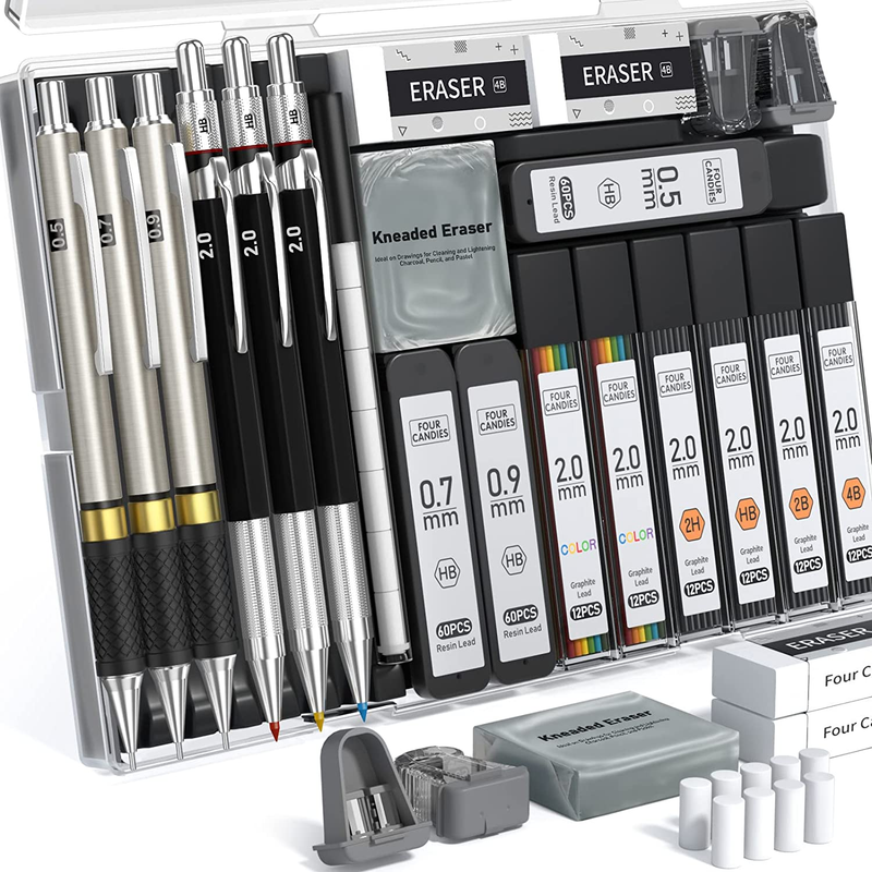 Set With Case, 3pcs Metal Artist Lead Pencil 0.5, 0.