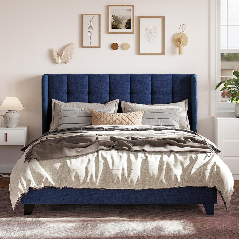 With Wingback, Fabric Upholstered Square Stitched