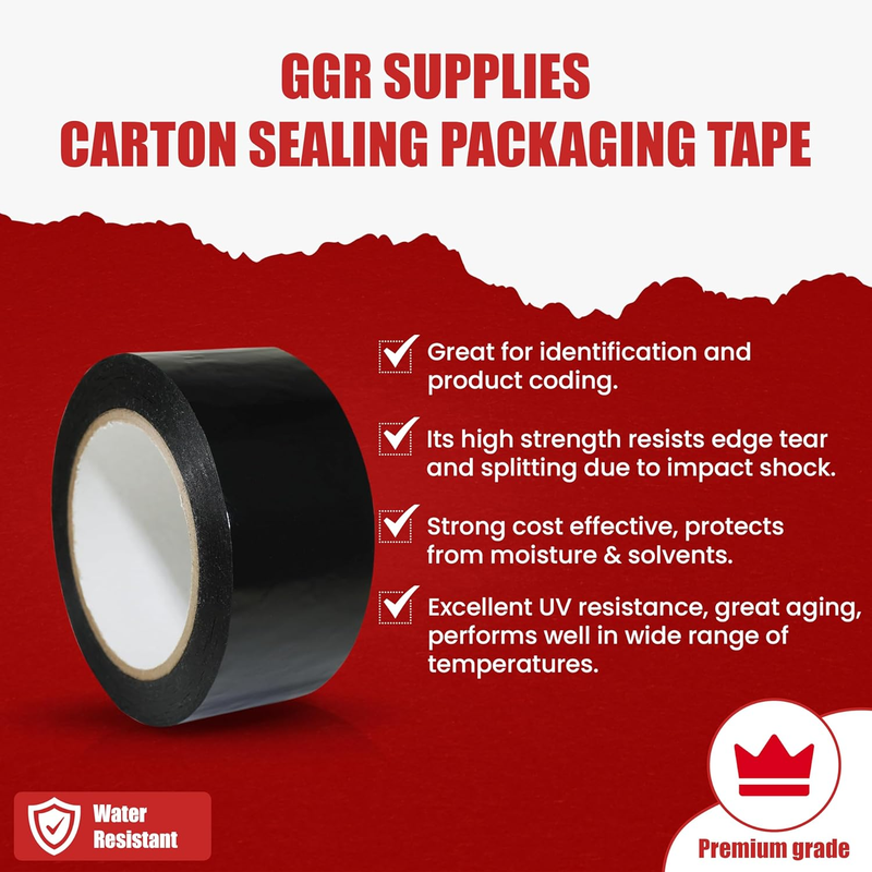 T.R.U. OPP-20C Black Carton Sealing Packaging Tape 2 In. Wide X 55 Yds. (2 Mils 