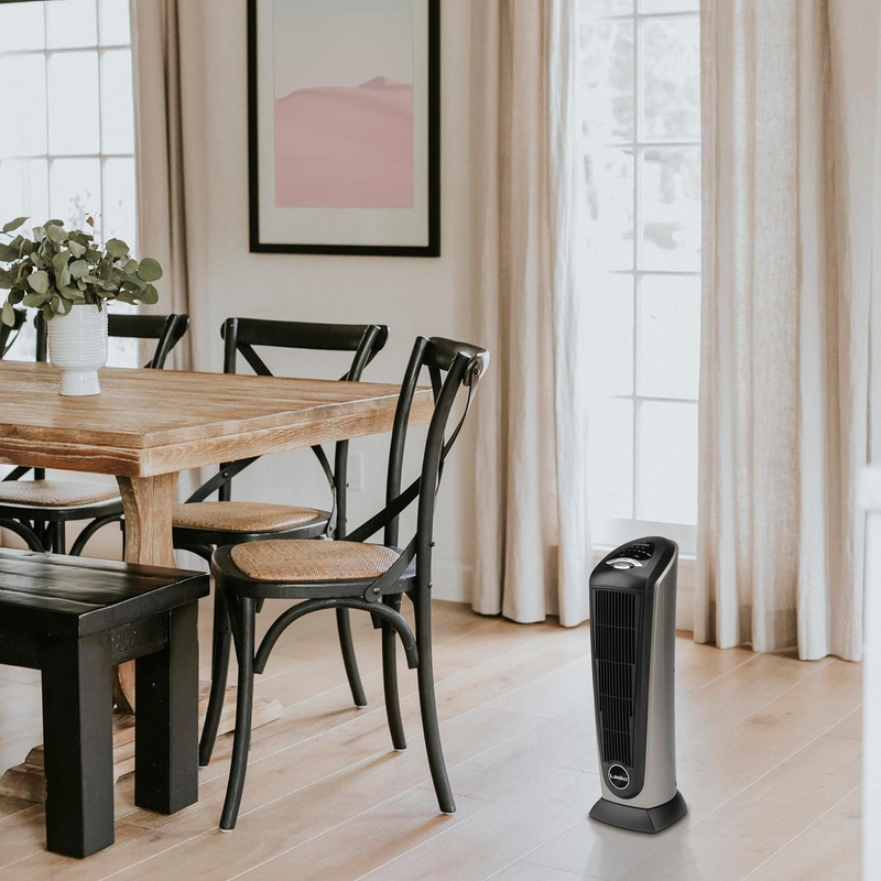 22.5-Inch Grey/Black Ceramic Tower Space Heater with Thermostat, Timer, and Remo