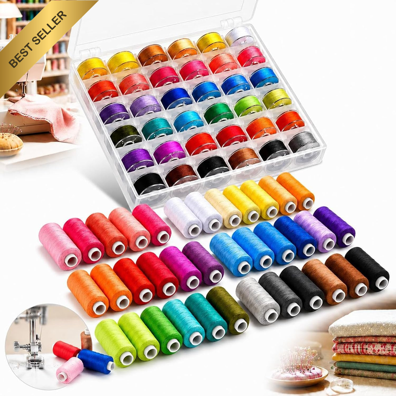 72 Pcs Sewing Thread Kit, 36 Assorted Colors Machine Threads with Spools, 400 Ya