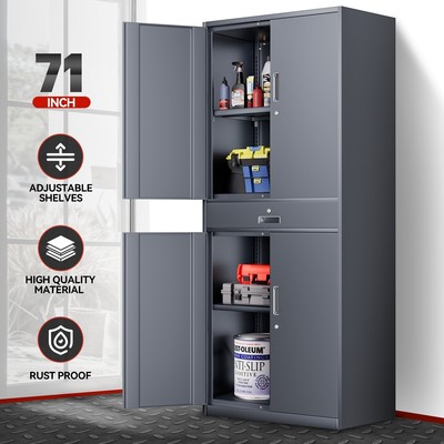 71 Серый запирающийся стальной Металлический шкаф для хранения с выдвижным ящиком и 2 регулируемыми полками