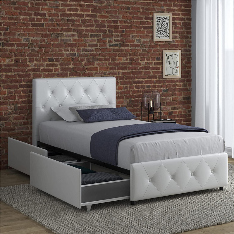 DHP Dakota Upholstered Platform Bed with Underbed Storage Drawers and Diamond Bu