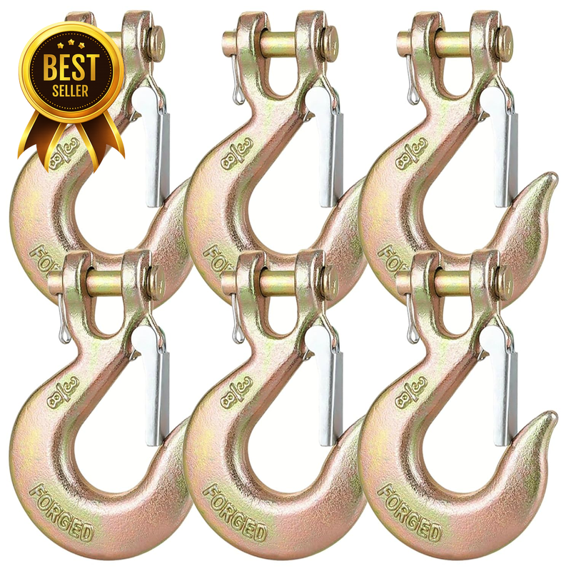 6-Piece 3/8-Inch Heavy-Duty Clevis Slip Hook with Safety Latch