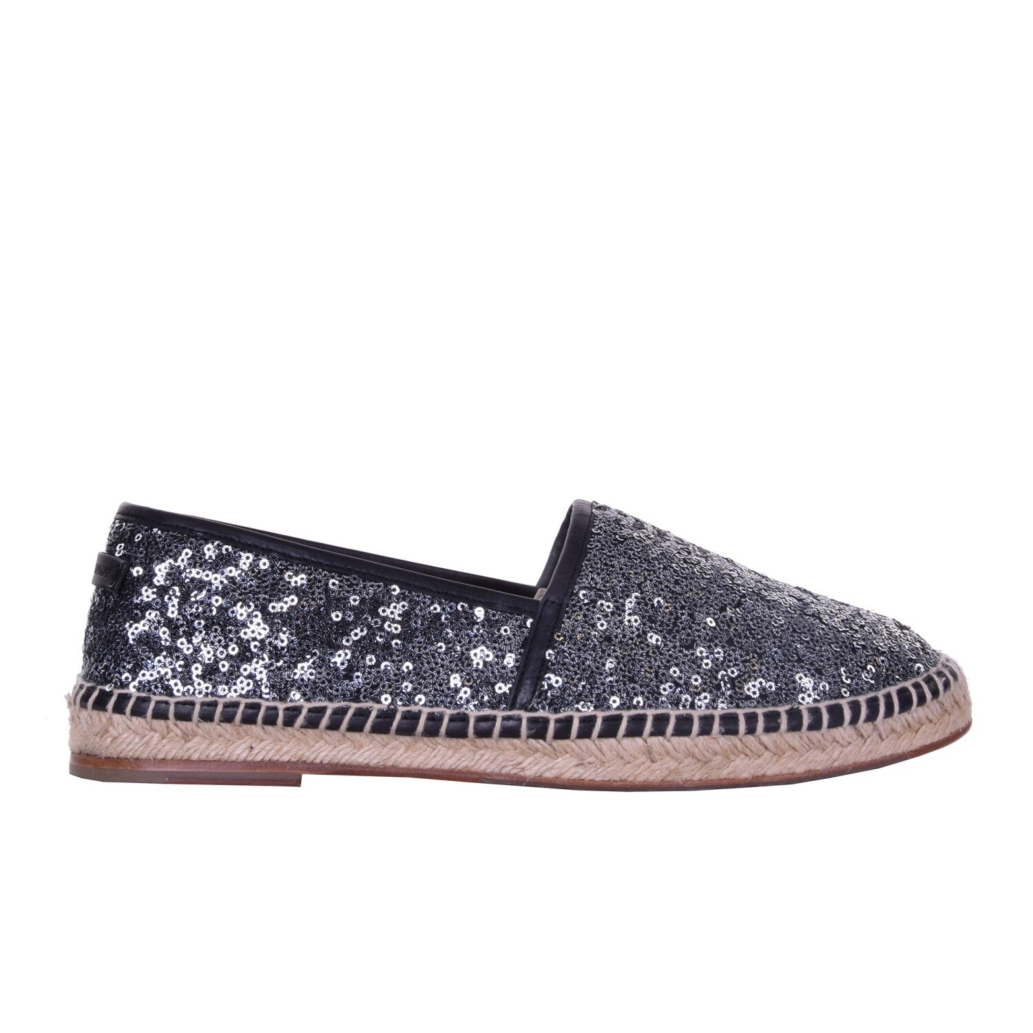 Pre-owned Dolce & Gabbana Sequined Canvas Espadrilles Shoes Tremiti With Logo Silver