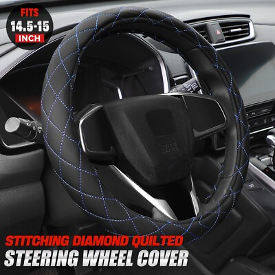 Чехол для рулевого колеса из синтетической кожи с синей стеганой строчкой в виде ромбов 14.5-15