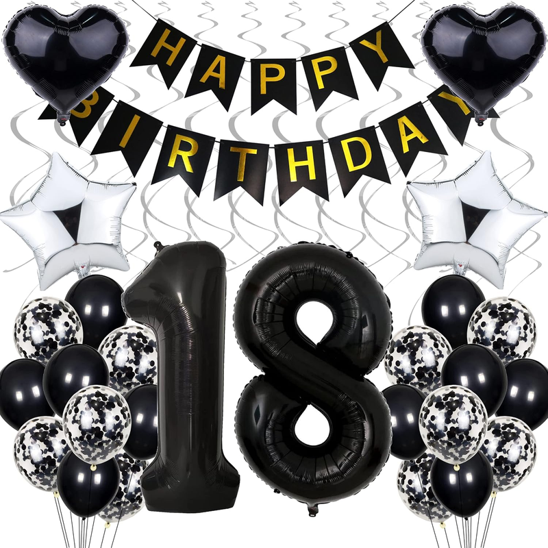 29Th Birthday Decoration for Men and Women - Black, White, and Silver Balloon Pa