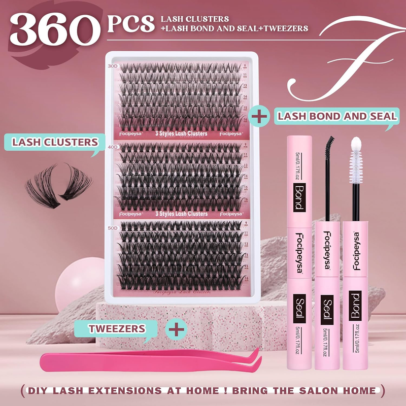 Lash Clusters Kit - 360pcs Wispy Individual Lashes 30D, 40D, 50D - 9-16mm Natura