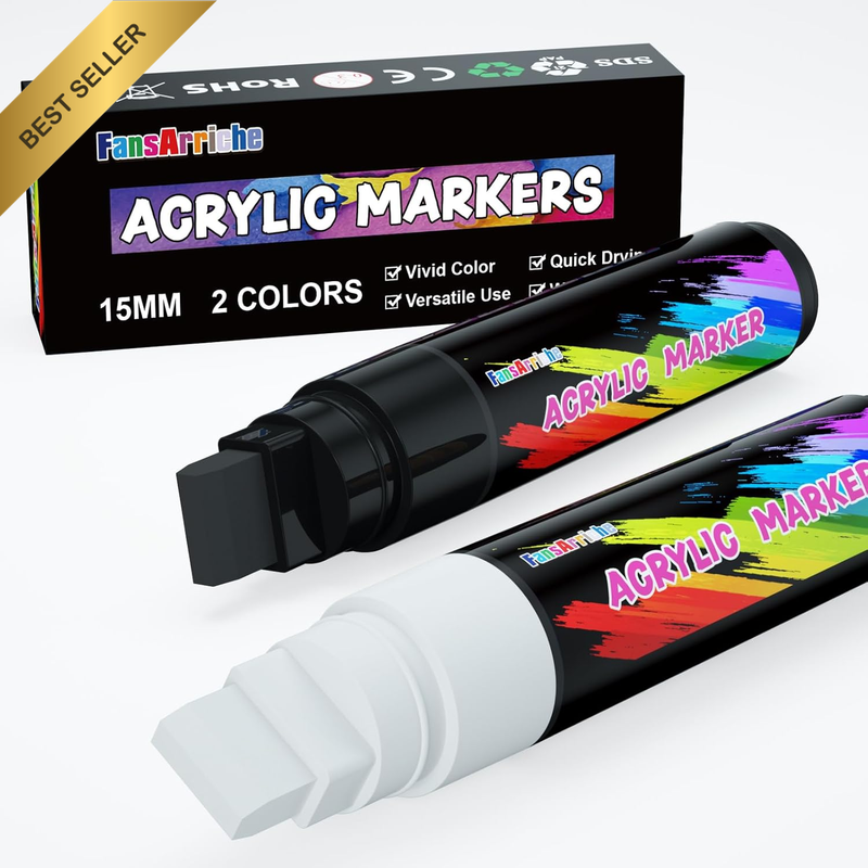 Acrylic Paint Markers, 15Mm Jumbo Felt Tip, Black and White Colored Waterproof a