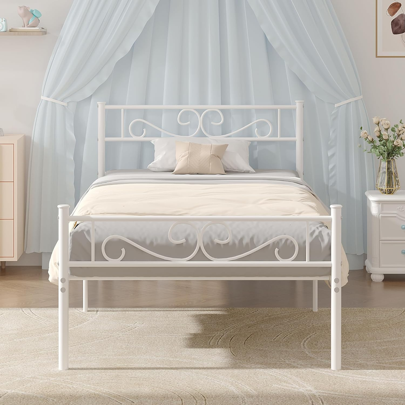 Twin Size Bed Frame with Headboard, 14 Inch Metal Platform Mattress Foundation,
