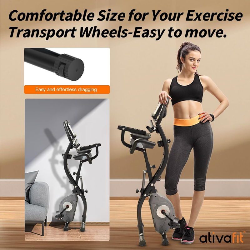 ATIVAFIT Folding Exercise Bike, Magnetic Foldable Stationary Bike, Indoor Cyclin