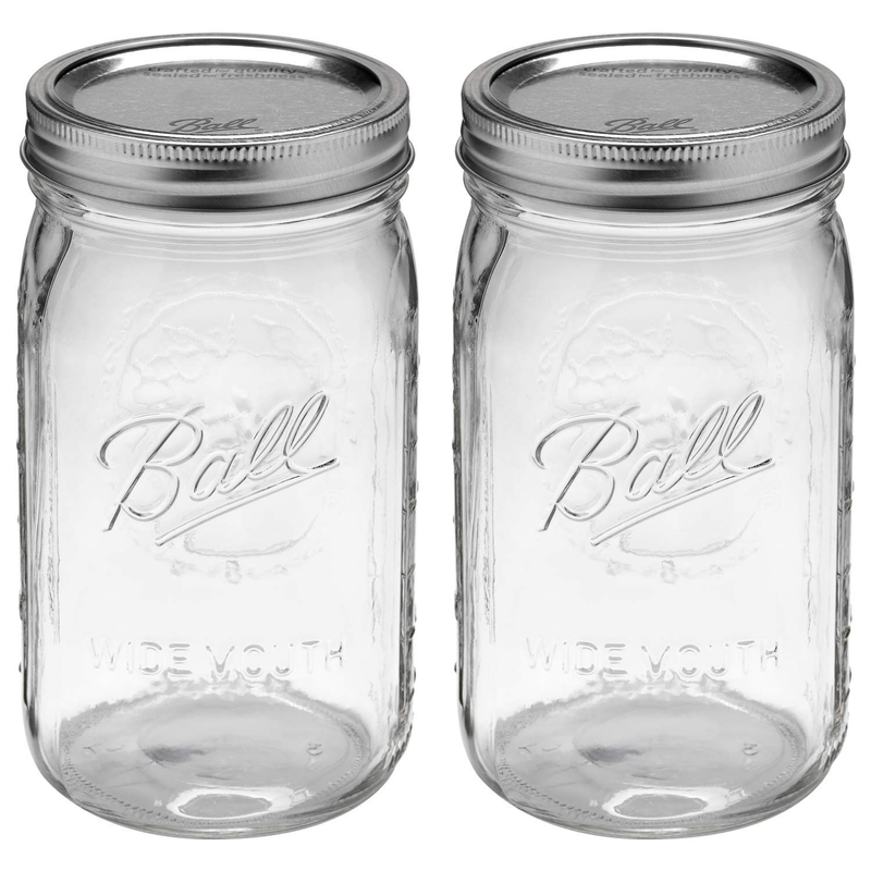 Wide Mouth 32 Ounces Quart Mason Jars with Lids and Bands Set of 2