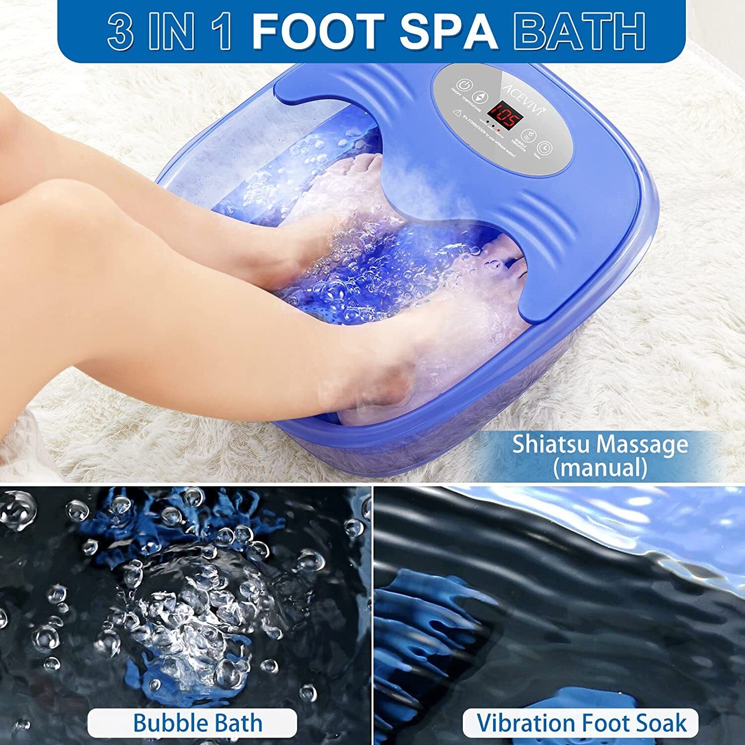 Electric Foot Spa Bath Tub Massager Soaker Heat Rolling Mass