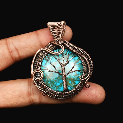 Beautiful Turquoise Copper Wire Wrapped Pendant Jewelry Gift For Her CCP 011
