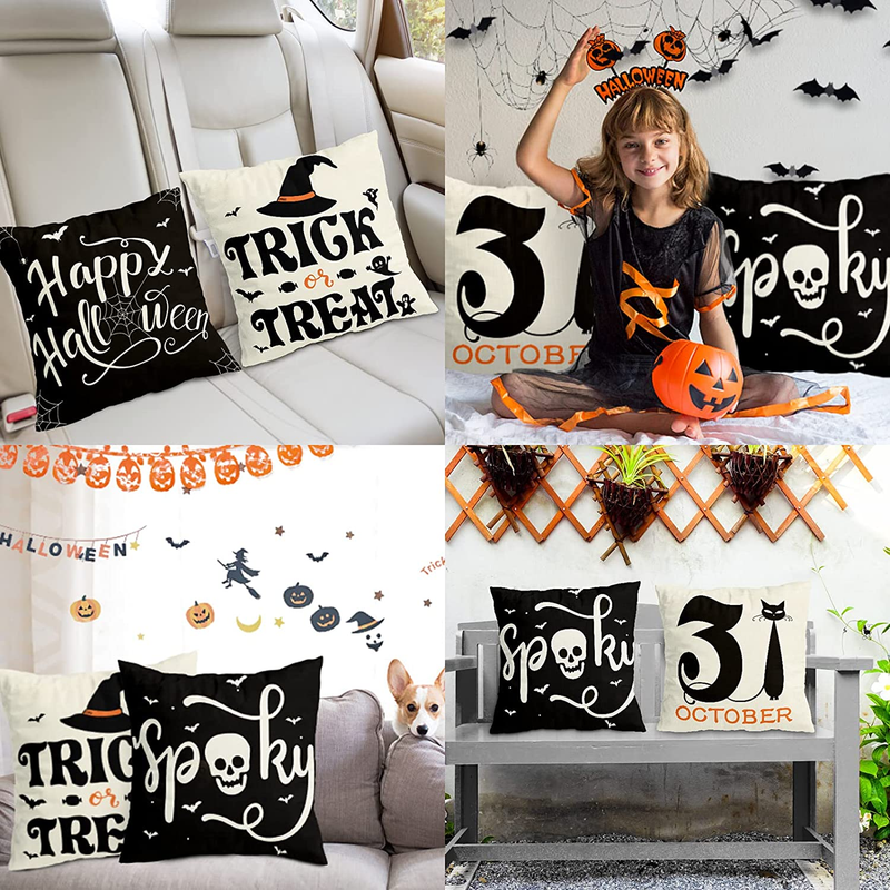 Halloween Decorations Pillow Covers 18X18 Set of 4 for Halloween Decor Indoor Ou