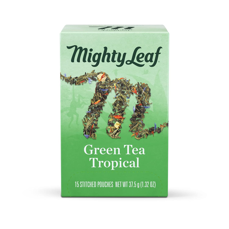 , Green Whole Leaf Tea Bags - Green Tea Tropical - Light Caffeine - Blended W