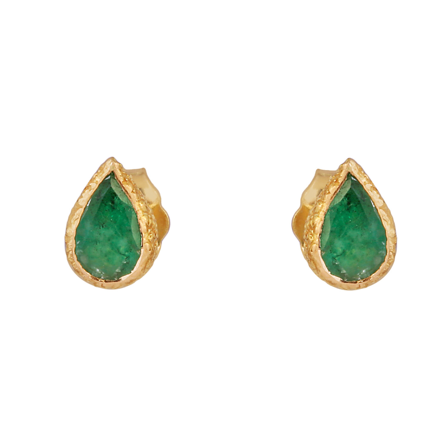 Pre-owned Handmade Stud Fine Birthday Earrings 18k Yellow Gold Natural Emerald Gemstone