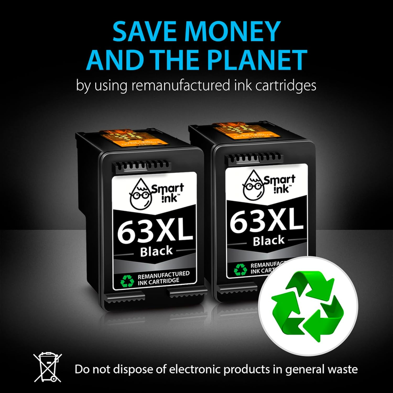 Ink Cartridges Replacement for HP 63 XL 63XL (2 Black Combo Pack) to use with En