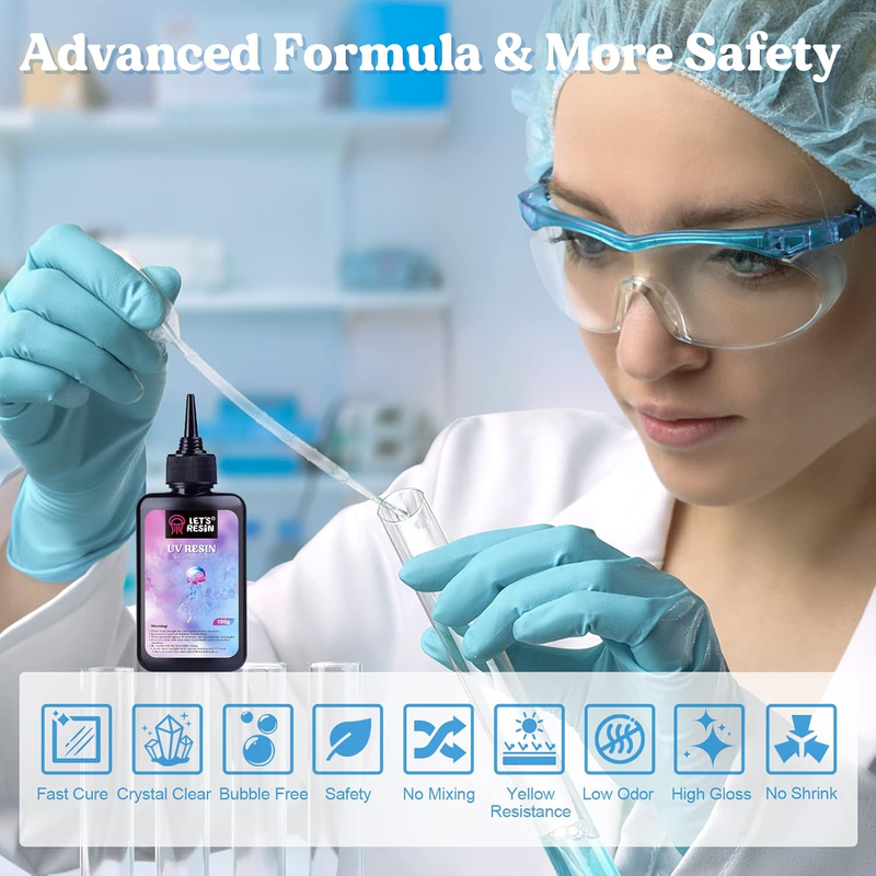 UV Resin Kit With Light - 200g Crystal Clear & Low Odor, UV Light, Silicone Mat,