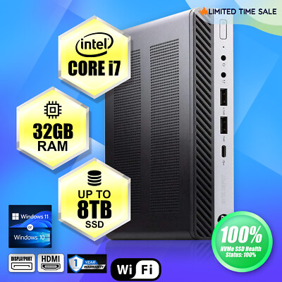 HP Desktop Computer PC i7, up to 32GB RAM, m.2 SSD,  Windows 11 or 10, WiFi