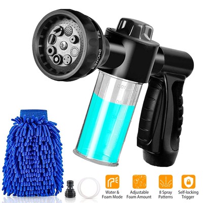 8 in 1 High Pressure Foam Sprayer Gan Hose Nozzle Car Wash Mitt w/ 100ml Bottle