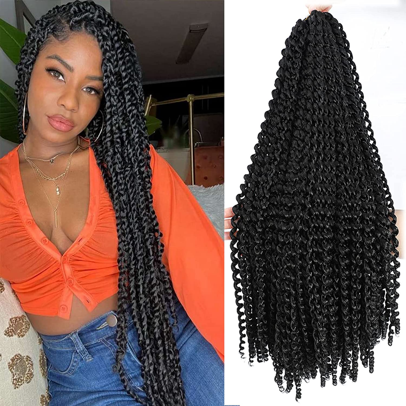 Passion Twist Hair 24 Inch 7 Packs Black Color Water Wave Crochet Braiding Synth