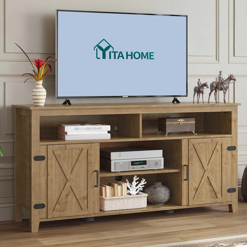 Highboy Farmhouse Barn Door TV Stand for 65 Inch TV, Modern Entertainment Center