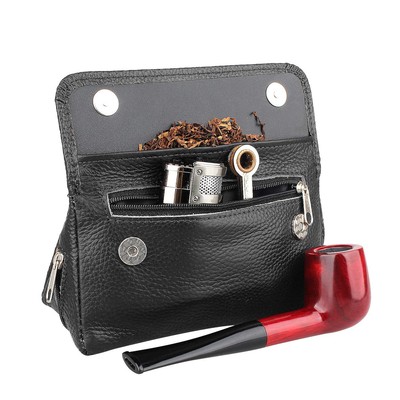 Genuine Leather Smoking Tobacco Pipe Pouch Case Bag for 2 Pipes Tamper Filter...