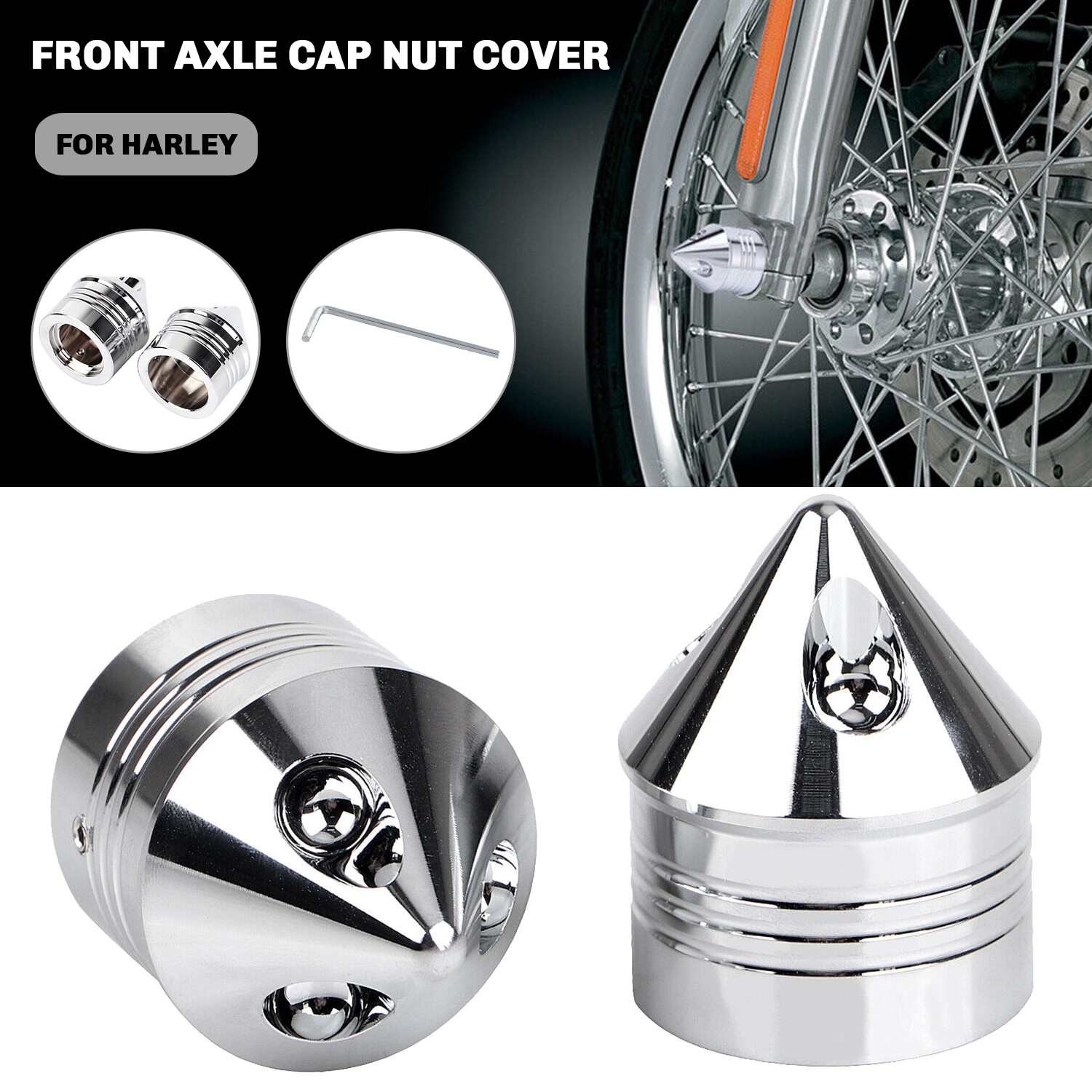 Front Axle Nut Cover シルバー 43000064 新品未使用 Harley-Davidson® Defiance Front Axle Nut Covers - Black Cut