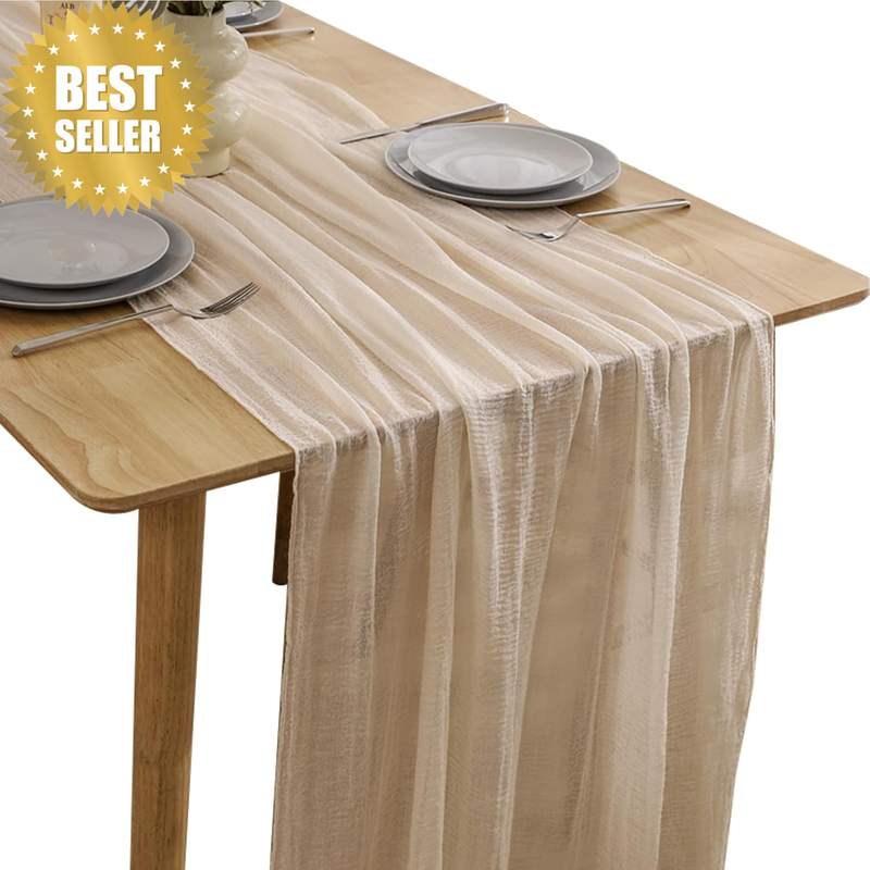Cheesecloth Table Runner White/Green 80X300Cm, Boho Gauze Table Decor for Weddin