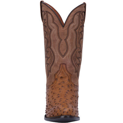 Pre-owned Dan Post Men's Full Quill Ostrich Round Toe Cowboy Boot Dp2323 In Saddle Brown-chocolate