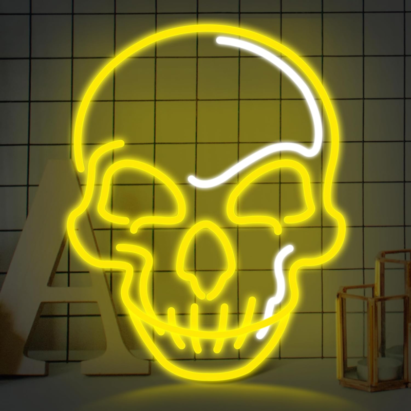 S For Wall Decor Man Cave, Yellow Skeleton Skull Led Neon Li