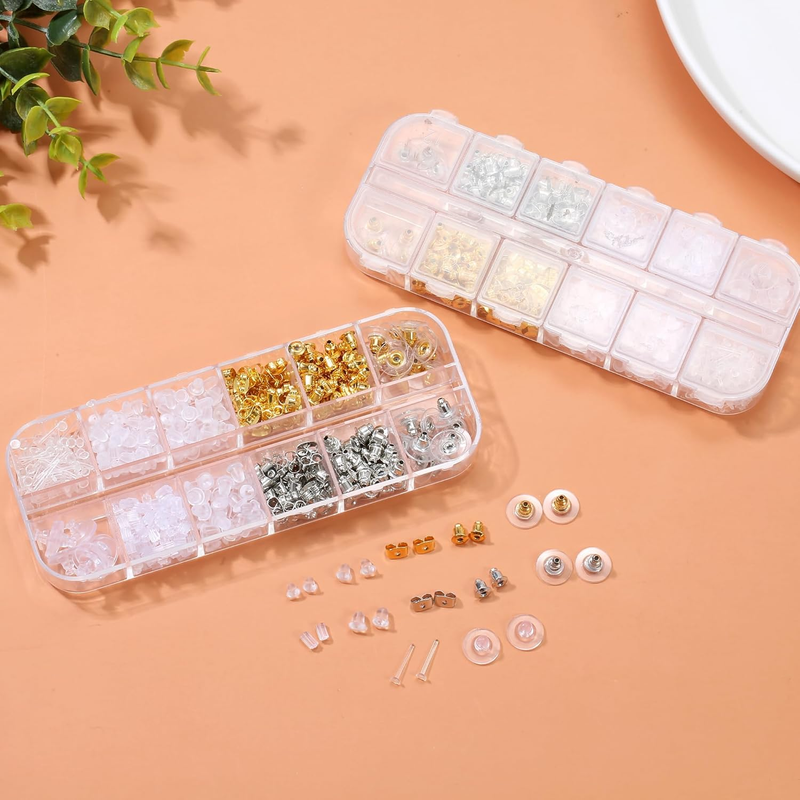 12 Styles -600 Pcs Earring Backs for Earring Making kit, Clear Plastic Earrings