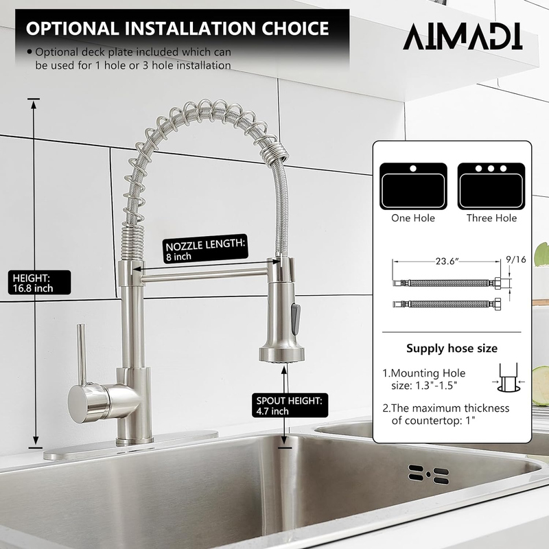 Kitchen Faucets with Deck Plate ,Contemporary Single Handle Stainless Steel Brus
