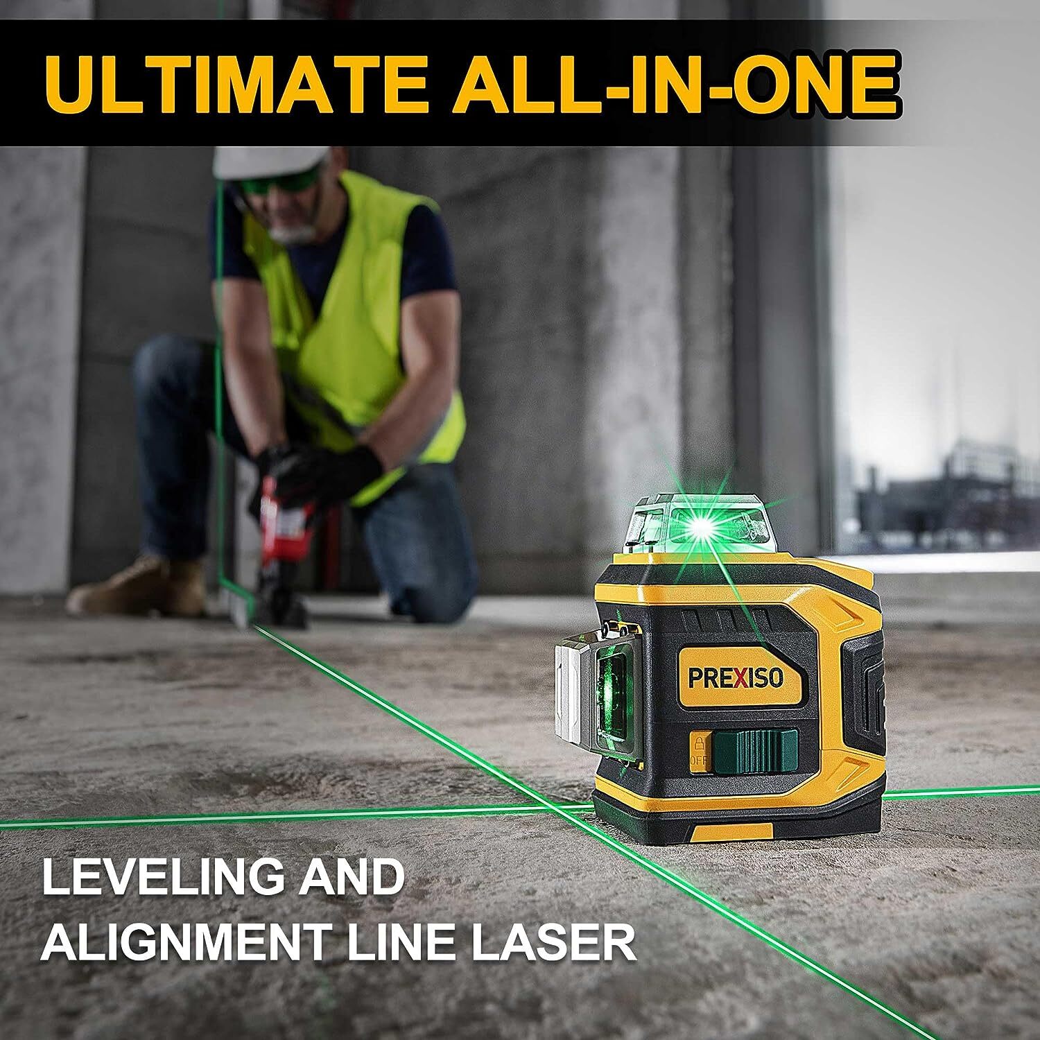 PREXISO Rechargeable 360° Self Leveling Green Laser Level with Tripod Automatic
