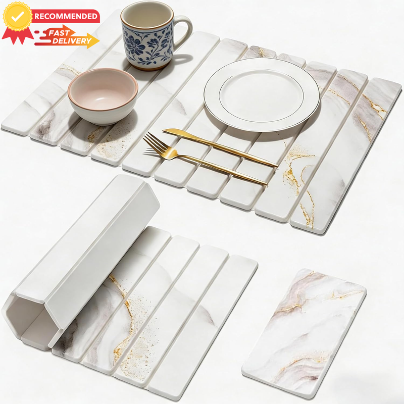 2 Pack Diatomaceous Earth Dish Drying Mat 60x39cm Non-Slip Fast Drying Kitchen