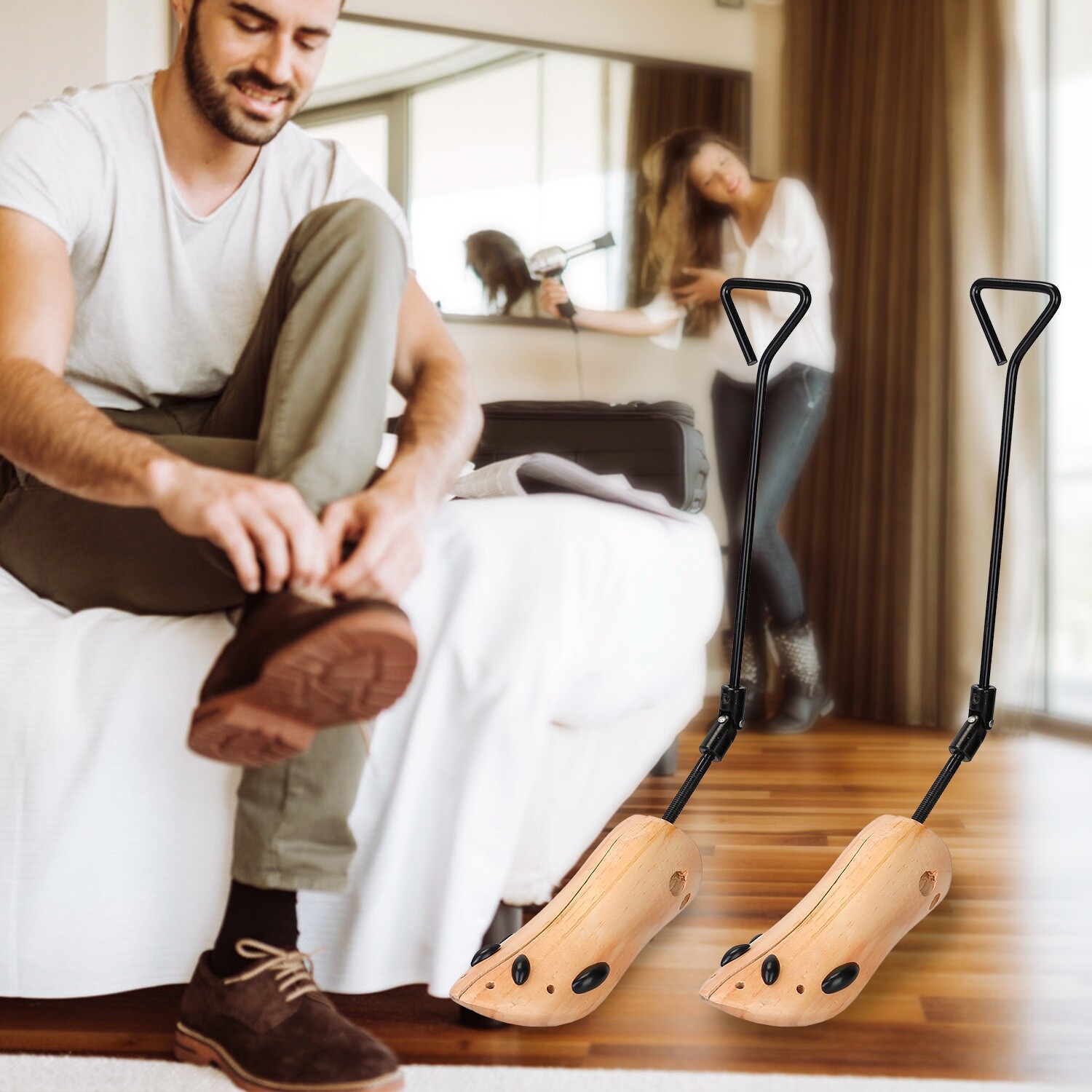 2PCS Wooden Boot Stretcher Adjustable Shoe Shaper Widener Expander for Men Women
