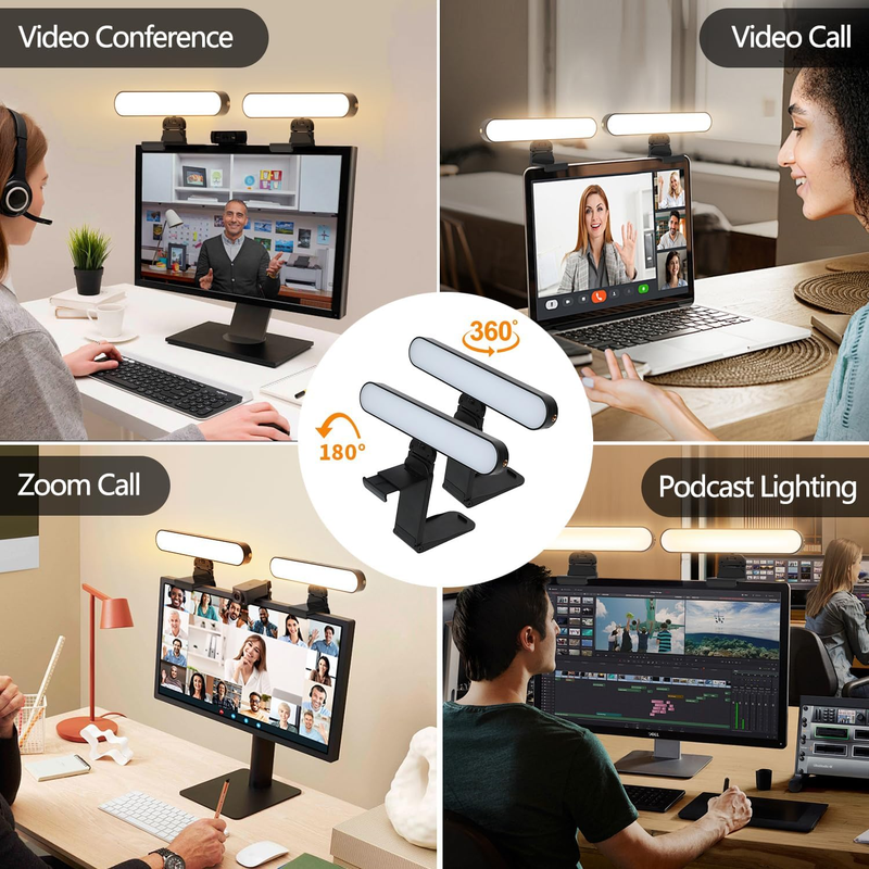 Dual-lamp Video Conference Lighting, LED Streaming Light with Remote and Touch C