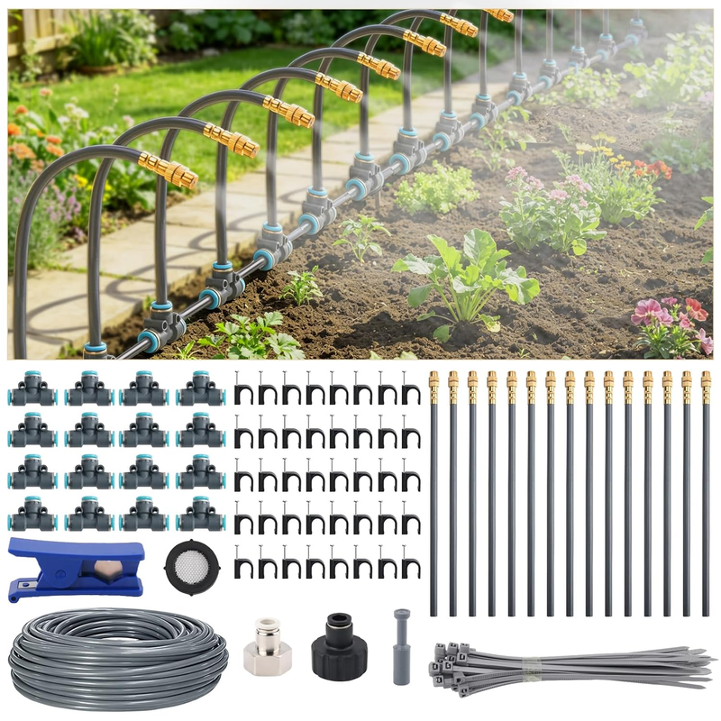 50FT 5/16 Quick-Connect Drip Irrigation System Kit for Garden Greenhouse Yard