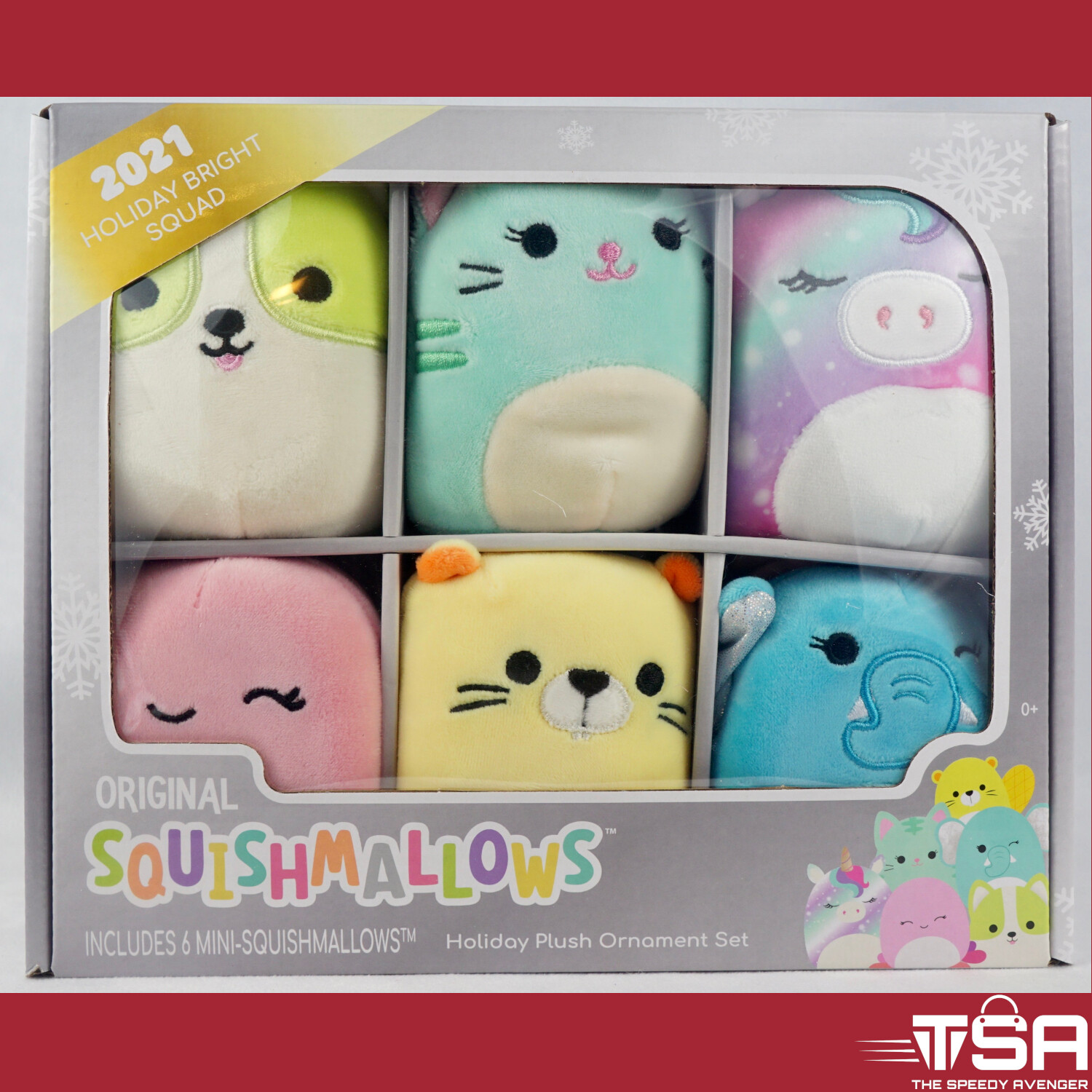 CHRISTMAS MINI SQUISHMALLOW ORNAMENT 6-PACK 2021 Holiday Bright Squad Kellytoy